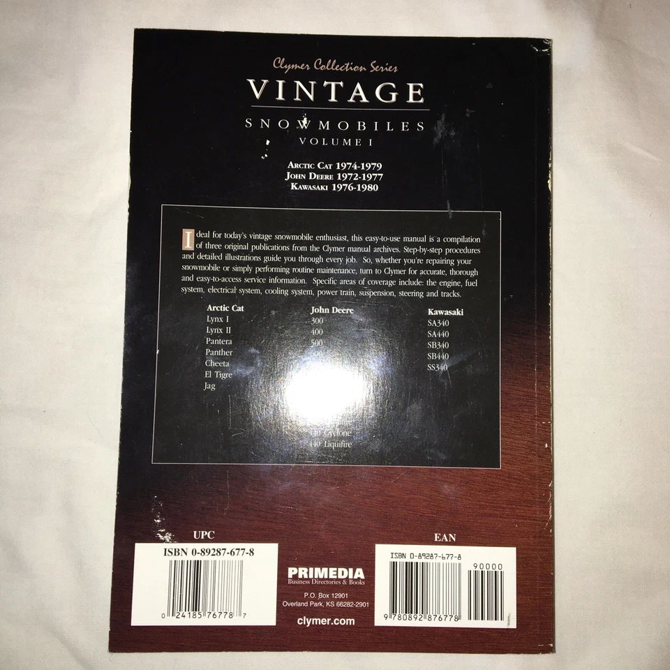 Libro CLYMER para motos de nieve vintage Arctic Cat, John Deere, Kawasaki B Foto 2 de 4