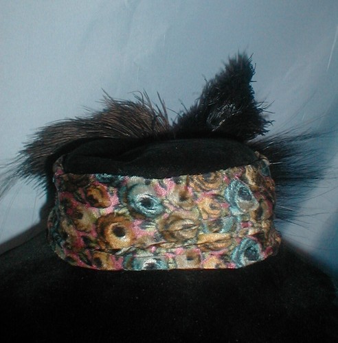 Antique Hat Edwardian 1910 to 1912 Huge Brim Black Velvet Printed Velvet Trim - Picture 2 of 8