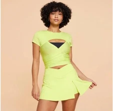 NWT~ Blogilates sz XS Limeade Reversible Bow Back Tee Crewneck Active Gym F12