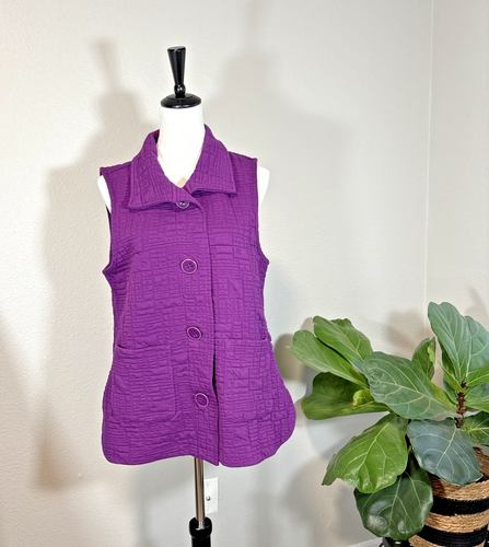 Habitat Purple Quilted Gauze Vest Womens M Artsy Textured Button Front Top - Picture 2 of 12