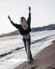 NWT ZARA SPARKLY PALAZZO HIGH WAISTED PANTS TROUSERS 8337/421