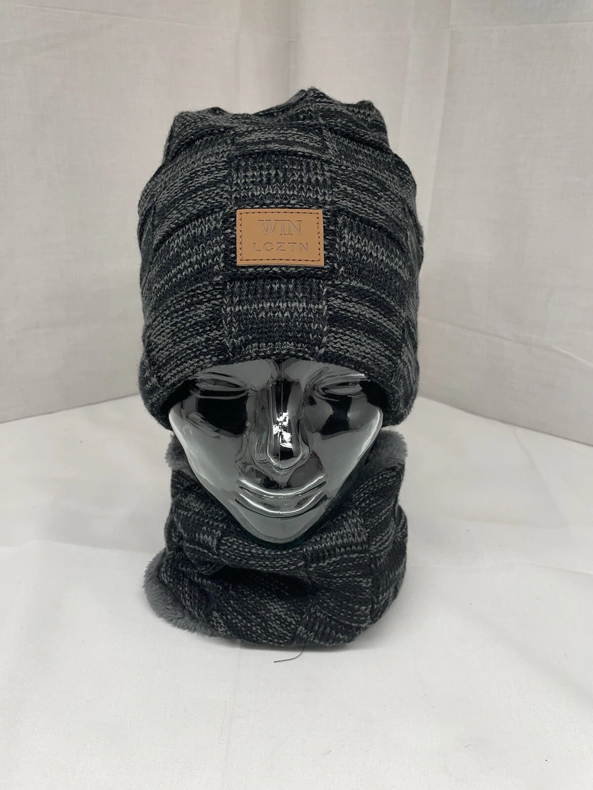 LCZTN Winter Beanie Hat Scarf Set Fleece Lined Knit Ski Hats Black