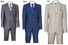 Men's SUITS 2 BUTTON CHECK ,DOUBLE VENTS ,FLAT FRONT PANTS , SLIM FIT 570203