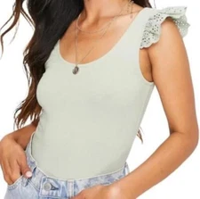 Vero Moda Bodysuit Juna Eyelet Ruffle Sleeveless Thong Sage Sz XS NEW NWT N141