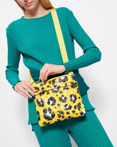 NEW MZ Wallace Metro Flat Crossbody – Yellow Leopard – Quilted Nylon – Small - Picture 2 of 11