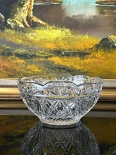 Vintage Oval Pressed Crystal Candy Bowl with Scalloped Edge. 6.5"x 5" x 5.5".