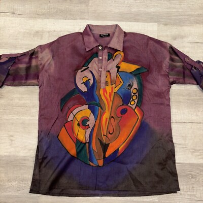 DILEMMA HAND PAINTED GOCKEL INSPIRED BUTTON FRONT ART TO WEAR Poly SHIRT,OS