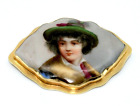 in 14k Solid Yellow Gold Antique Victorian Hand Painted Porcelain Brooch