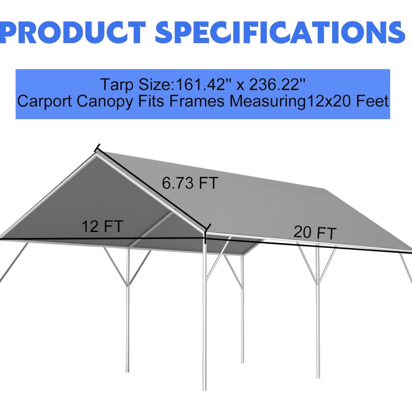 Carport Tarp Canopy Frame 10' X 20' Portable Heavy Duty Canopy