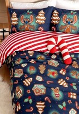 Disney Stitch Gingerbread Christmas Candy Striped Reversible Duvet Cover Set