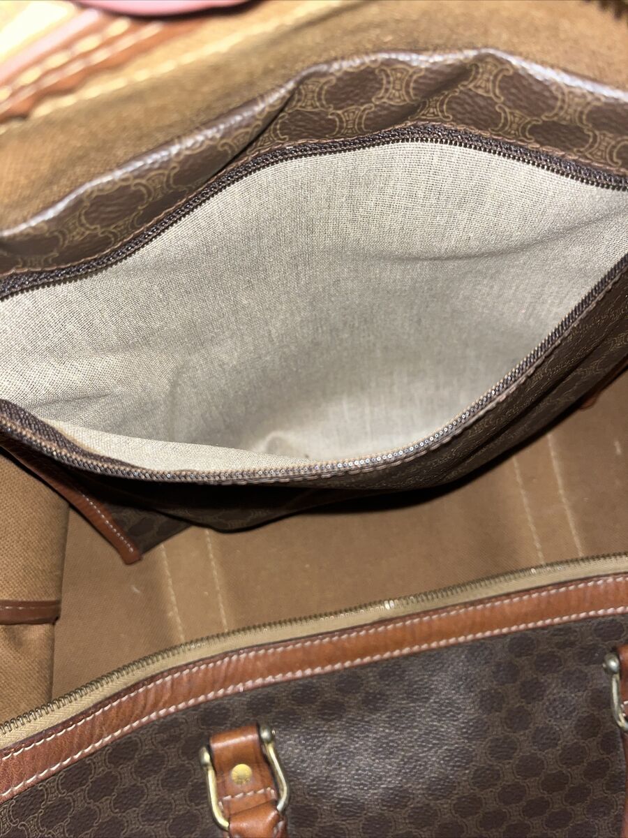 Celine Vintage Duffle Bag Macadam Coated Canvas Large Brown Celine Vintage Duffle Bag Macadam Coated Canvas Large Brown