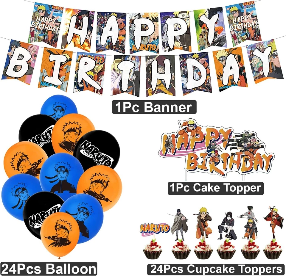 Suprimentos para festa de aniversário tema anime Naruto Shippuden, conjunto para decoração de festa de aniversário - Imagem 4 de 4