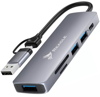 Hub USB C 6in1 Multiport Adapter USB C PD 100W SD microSD Reagle USB 3.2 Gen 1