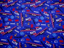Military Fabric By Yard US Navy Ships Anchor Helm Words Dk Blue Patriotic Cotton