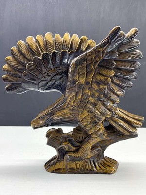 Rare Natural Tiger's eye Quartz Hand Carved Eagle Skull Crystal Reiki Decor Gift
