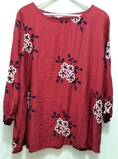 Anthropologie Kindred Embroidered Boho Casual Size 3X Lightweight Tunic Top Red