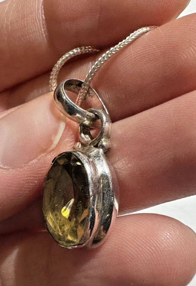Pendente Facettato In Citrino Giallo In Argento Sterling 18" 6.5g Collana - Immagine 4 di 4