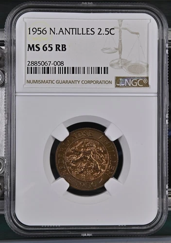 1956 MS65 RB Netherlands Antilles 2-1/2 Cent NGC UNC KM 5