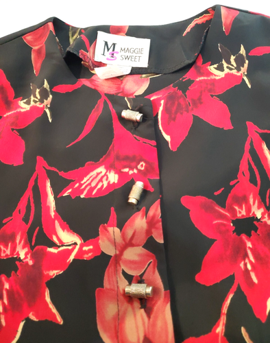 Maggie Sweet Womens Blouse Size M Floral Button Up Shoulder Pads 3/4 Sleeve - Picture 5 of 11