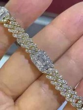 9ct Baguette Simulated Diamond Men Cuban link Bracelet 14k Two Tone Gold Plated