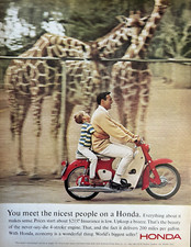 1965 HONDA NICEST PEOPLE GIRAFFES VINTAGE PRINT AD MOTORCYCLE