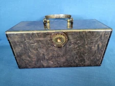 1950's Vintage Wilardy Lucite Brown Box Purse w/Flower Clasp and Mirror Inside