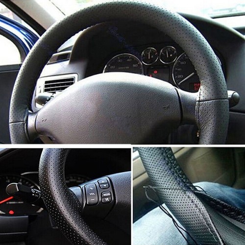 Car Truck Leather Steering Wheel Cover With Needles and Thread Black DIY Th _pw - Picture 6 of 12