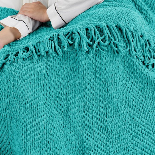 Boho Knitted Throw Blanket – Tweed Texture, Tassels, Lightweight Couch Bed Decor - Picture 68 of 337