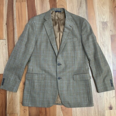 Mens 42 L Brooks Brothers 1818 Madison Brown Blue Plaid Wool Blazer Jacket