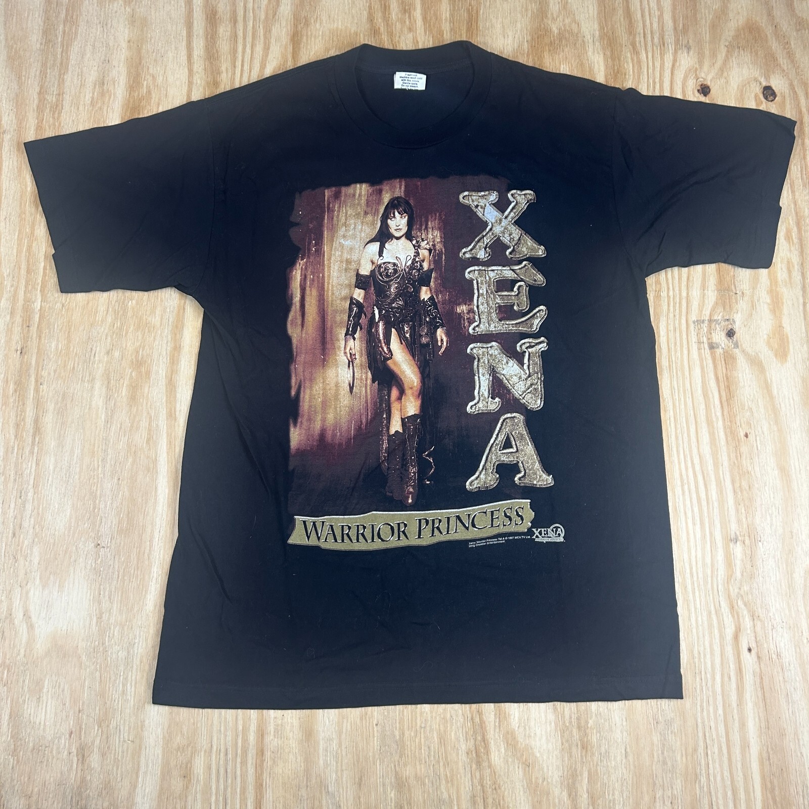 VTG Tour Champ Xena Warrior Princess Crewneck Graphic T-Shirt Men's XL Black 90s