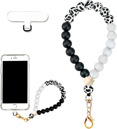 Marble Silicone Beaded Phone Wrist Strap, Cellphone Lanyard with Tether Tab, Ela