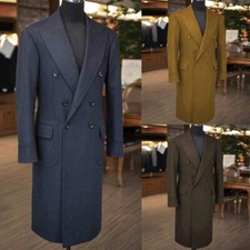 Men Wool  Cashmere Great Coat Long Overcoat Heavy Winter Jacket Double-breasted