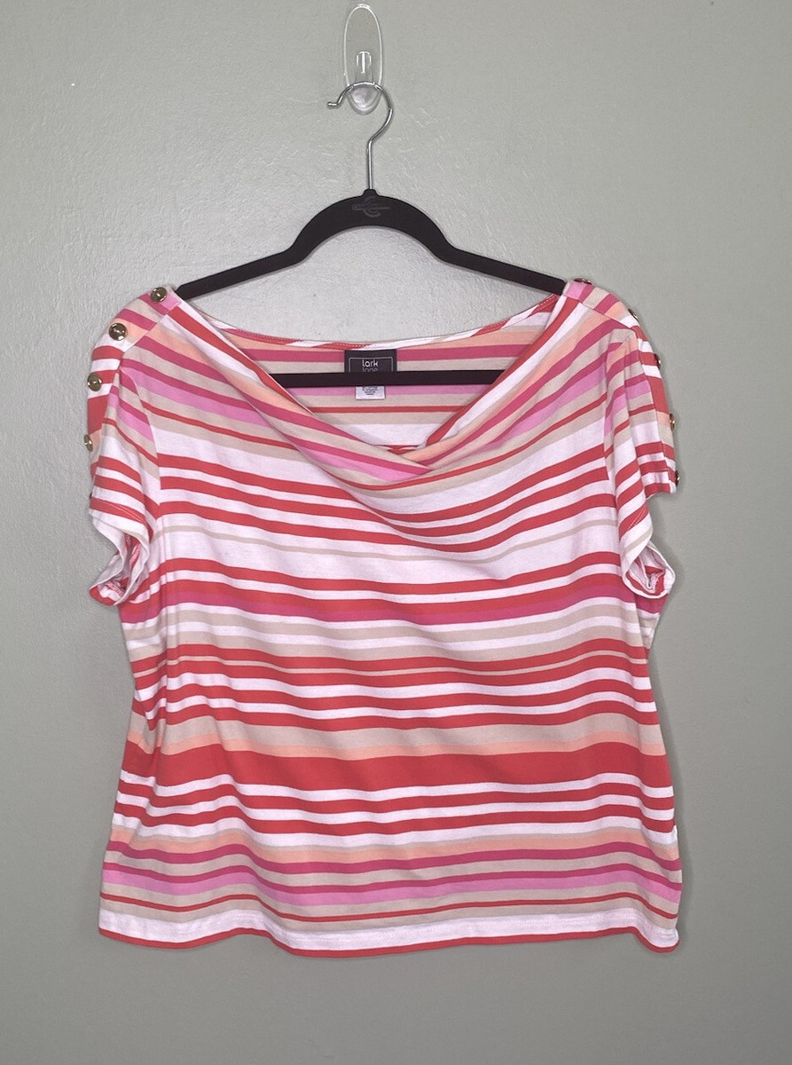 larklane トップス Lark Lane Women's Striped Short Sleeve Cowl Neck Top Size XLarge