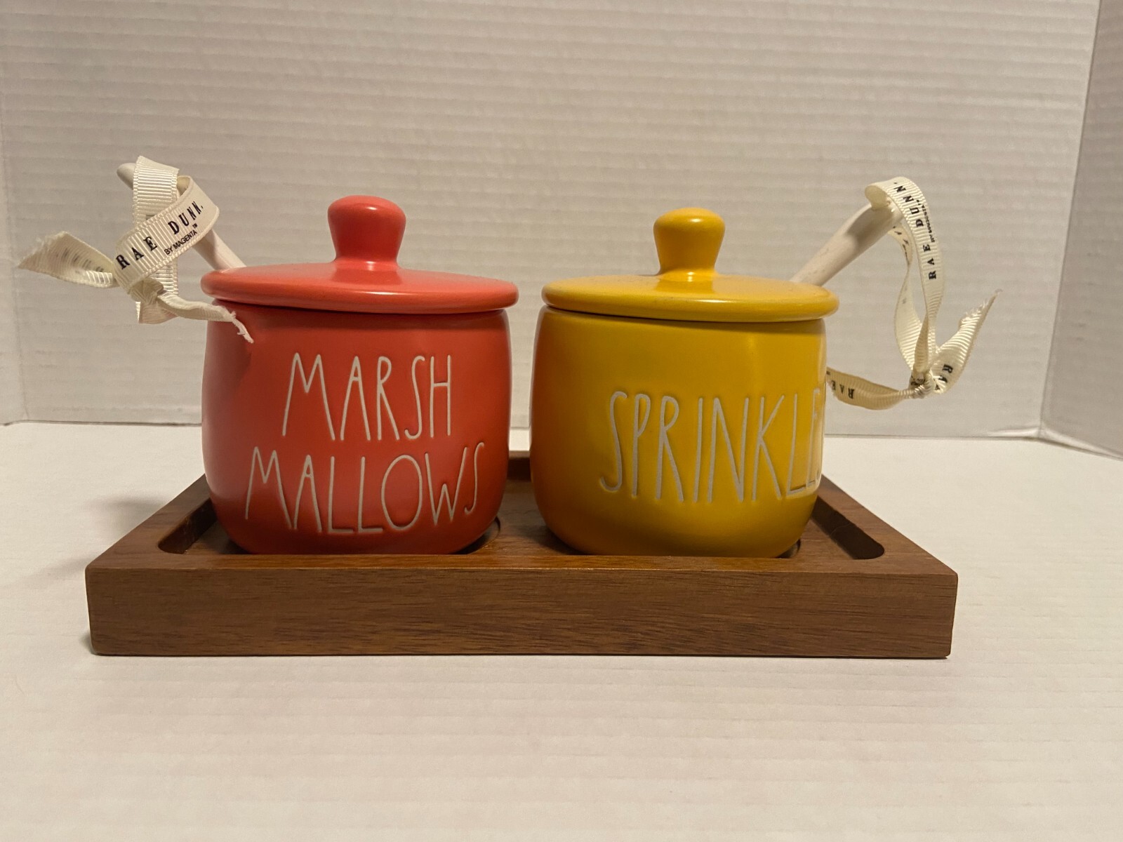 Rae Dunn MARSHMALLOWS SPRINKLES Set with Spoons and Wooden Tray eBay