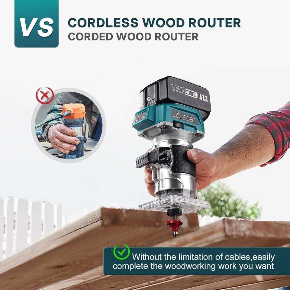 Cordless Compact Wood Palm Router Kit 1/4