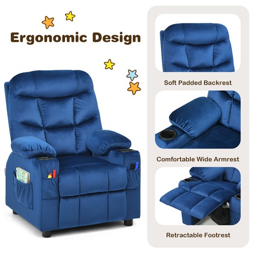 HONEY JOY Kids Recliner Chair Adjustable Velvet Lounge Couch Children Armchair - Picture 8 of 31