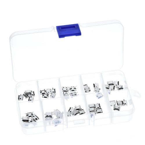 50pcs Micro USB Female Socket Connector 5 Pin DIP 180 Degree Adapter Silver
