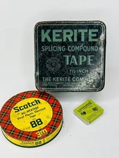 VINTAGE Lot Tins KERITE Splicing Compound Tape Decor Electrical Tape Scotch