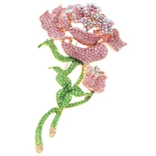 Gold Tone Metal Large Crystal Flower Brooch P1327-PNK