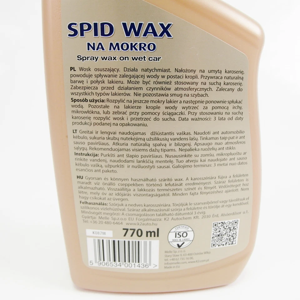 K2 Spid Wax Lackpolitur Sprühwachs 770ml K087M - Bild 3 von 3