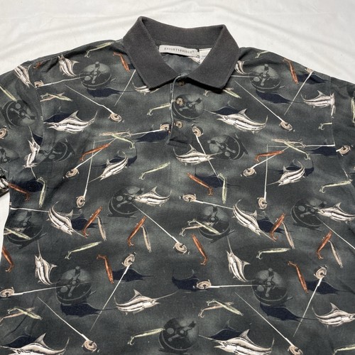 Vintage Nautical Polo T-Shirt Mens Small Swordfish Fishing Rod Angler Art Design - Picture 3 of 8