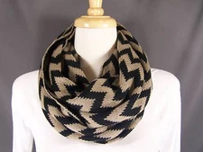 Brown Black chevron soft knit circle infinity endless loop long circular scarf