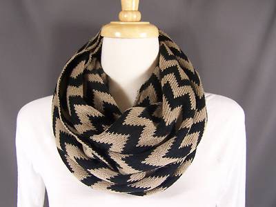 Brown Black chevron soft knit circle infinity endless loop long ...