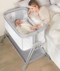 Baby Bassinet Bedside Sleeper with Wheels and Storage Tray, 4-Side Mesh Bedsi.