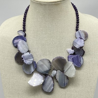 BARSE Necklace Chunky Purple Agate Geode Quartz Slice HEAVY 925 19''