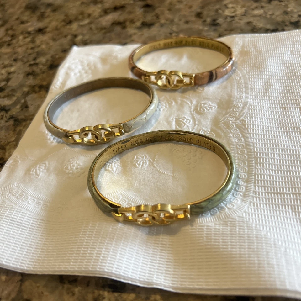 Винтажные браслеты GUCCI из змеиной кожи позолота 24 карата - ИТАЛИЯ - 3 шт. каждый - Изображение 3 из 4