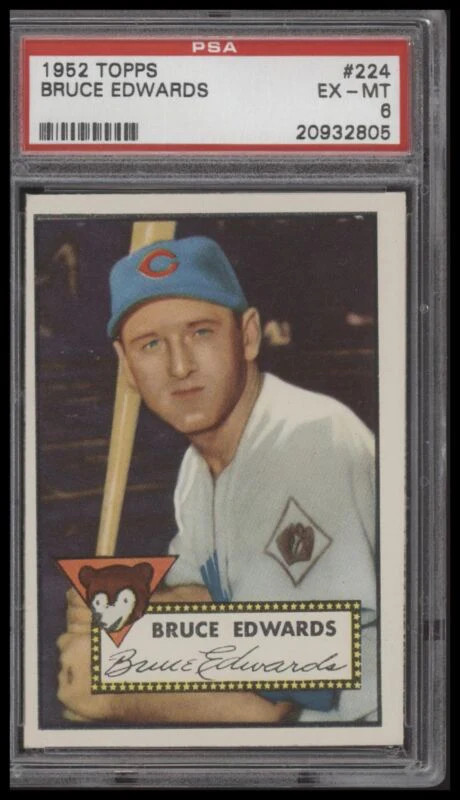 1952 TOPPS BRUCE EDWARDS 224 EXMT PSA 6 BASEBALL CHICAGO CUBS