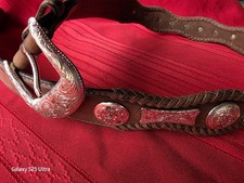 Tony Lama Belt 36 Leather Belt withBraided Edges and Conchos Vtg.Pre Owned