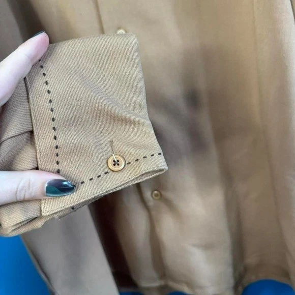 Vintage Embroidered Button Down Shirt Men's Size XL Creme De Silk Tan Brown - Image 3 of 4