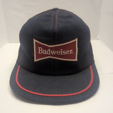 Vintage Budweiser Snapback Trucker Hat Made in USA Navy Red Mesh Beer Cap